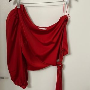 NWT Anthropologie Red One shoulder top blouse M Petite